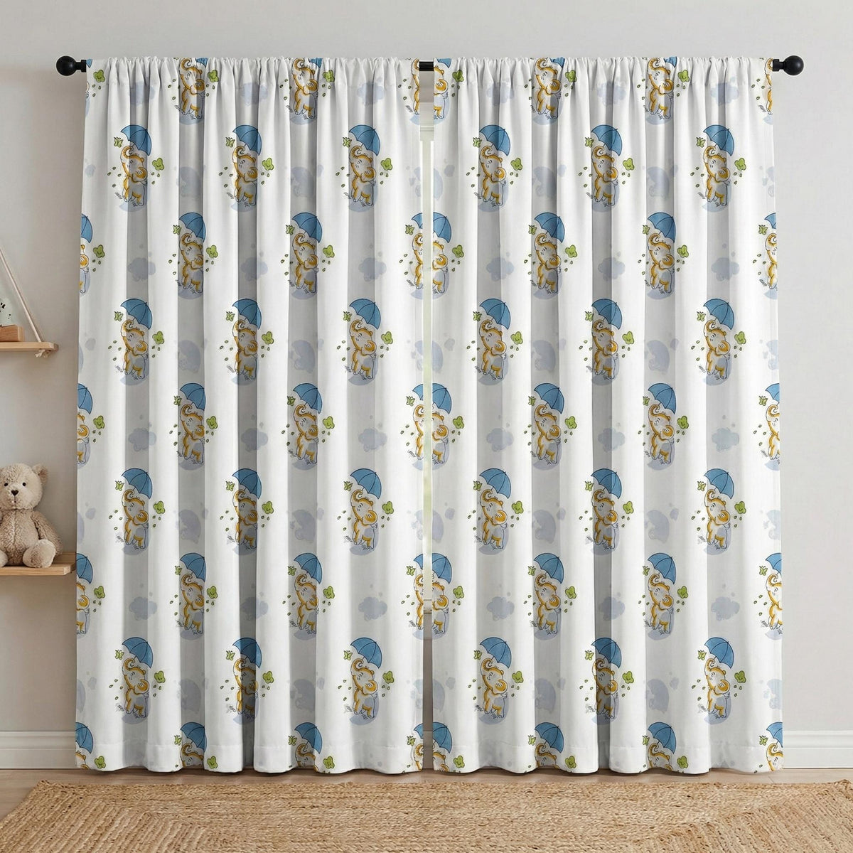 Hand Block Print Organic Cotton Nursery Curtains, Elephant & Umbrella — image 8