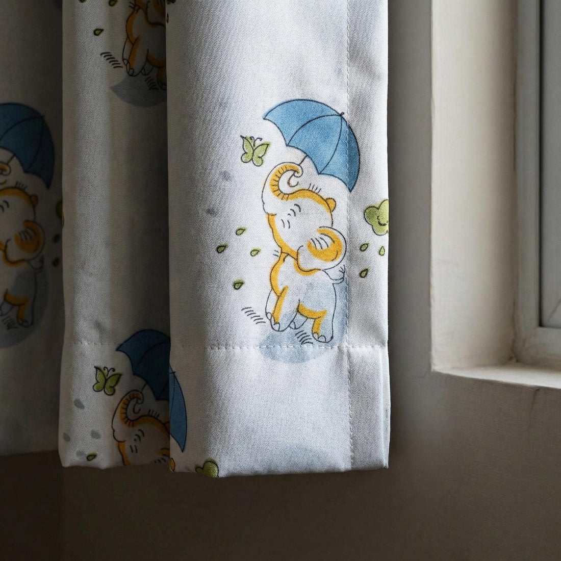 Hand Block Print Organic Cotton Nursery Curtains, Elephant & Umbrella — image 1