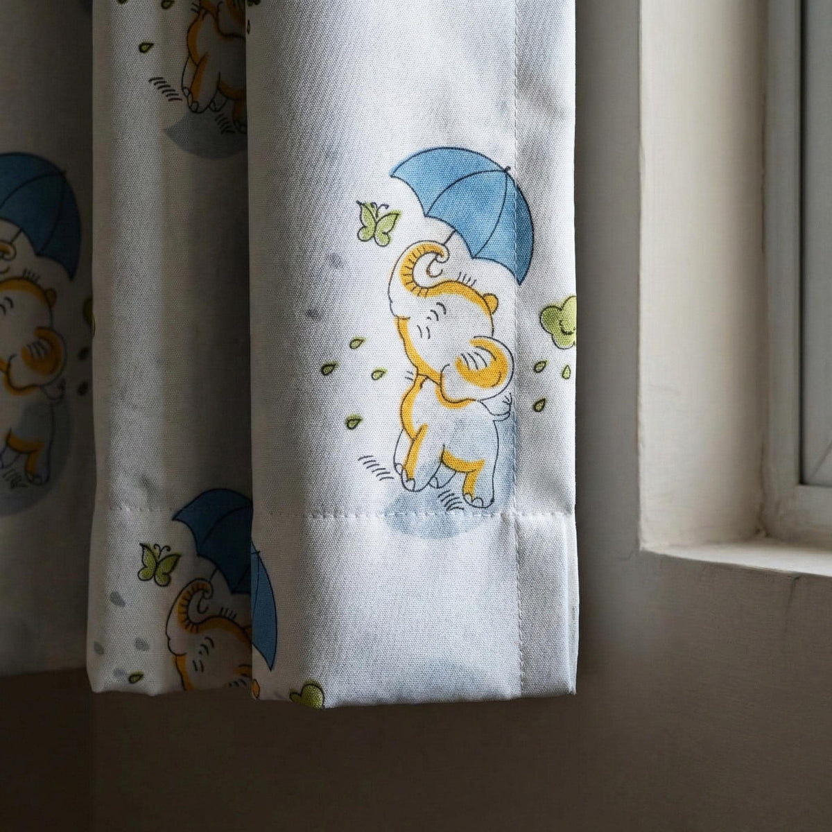 Hand Block Print Organic Cotton Nursery Curtains, Elephant & Umbrella — image 1