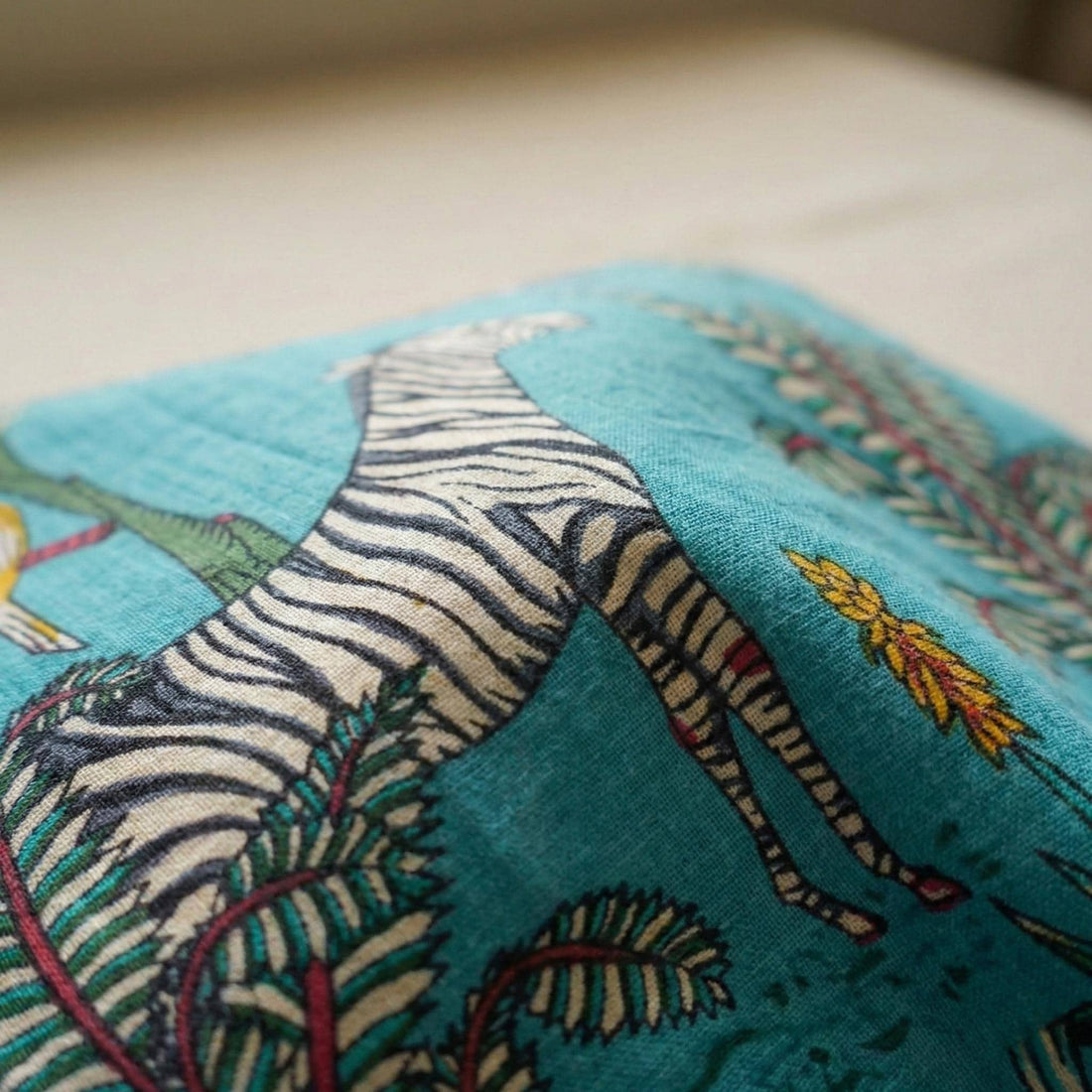 Teal Jungle Safari Curtains, Organic Cotton Block Print, Nursery Kids Room — image 1