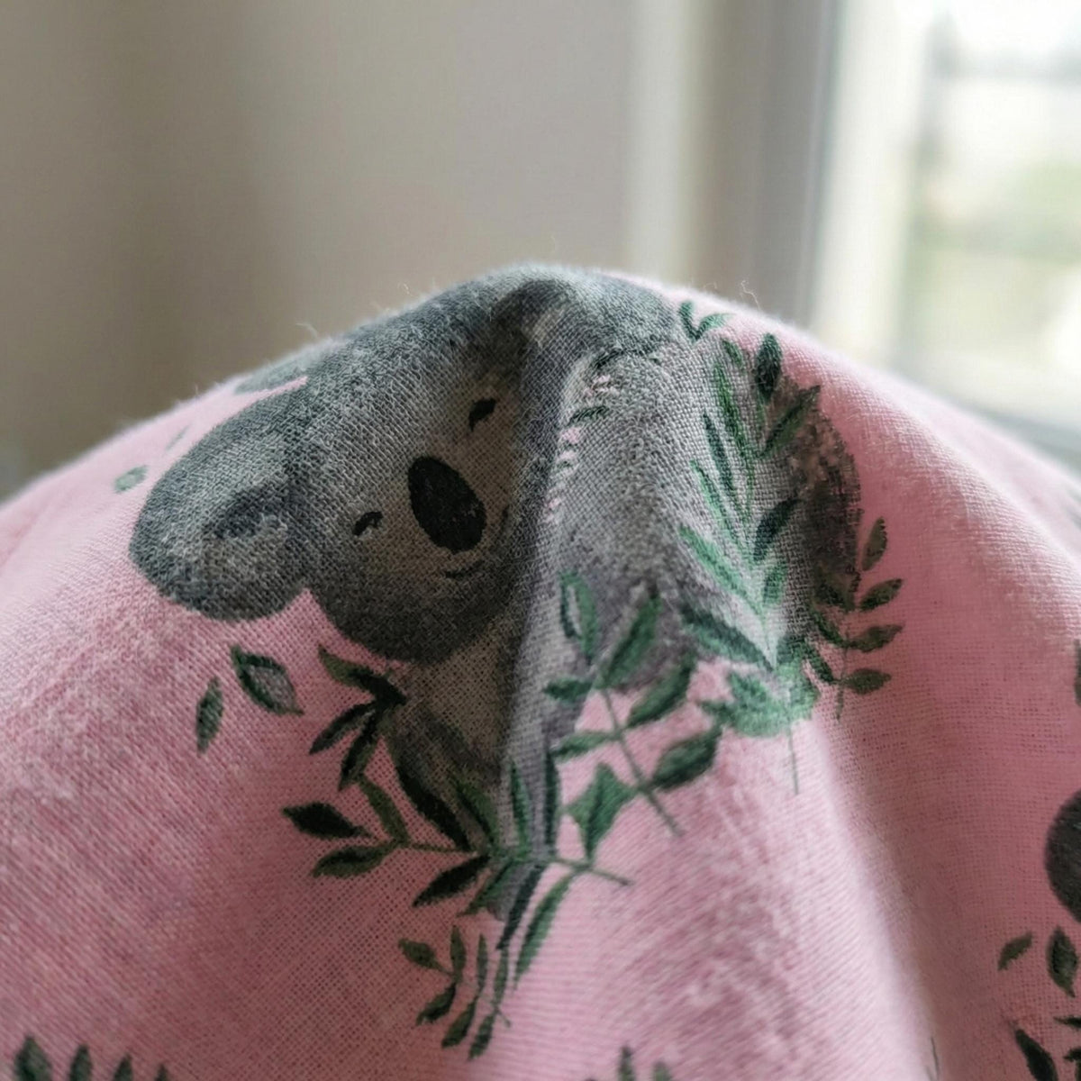 Blush Pink Koala Nursery Curtains, Organic Cotton Block Print — image 4