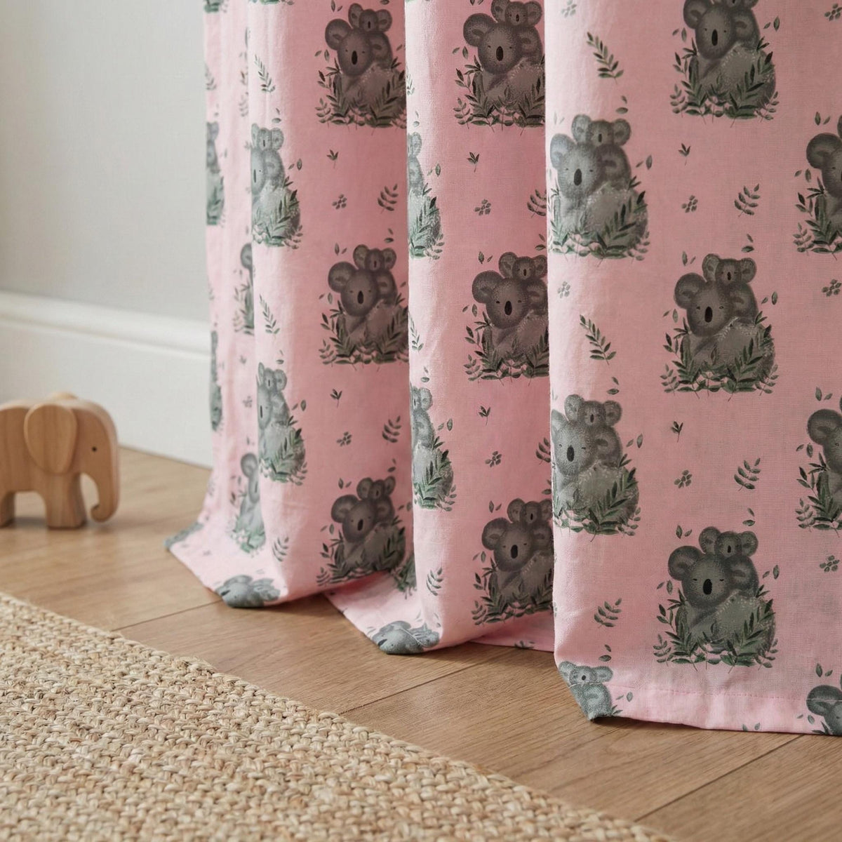 Blush Pink Koala Nursery Curtains, Organic Cotton Block Print — image 3