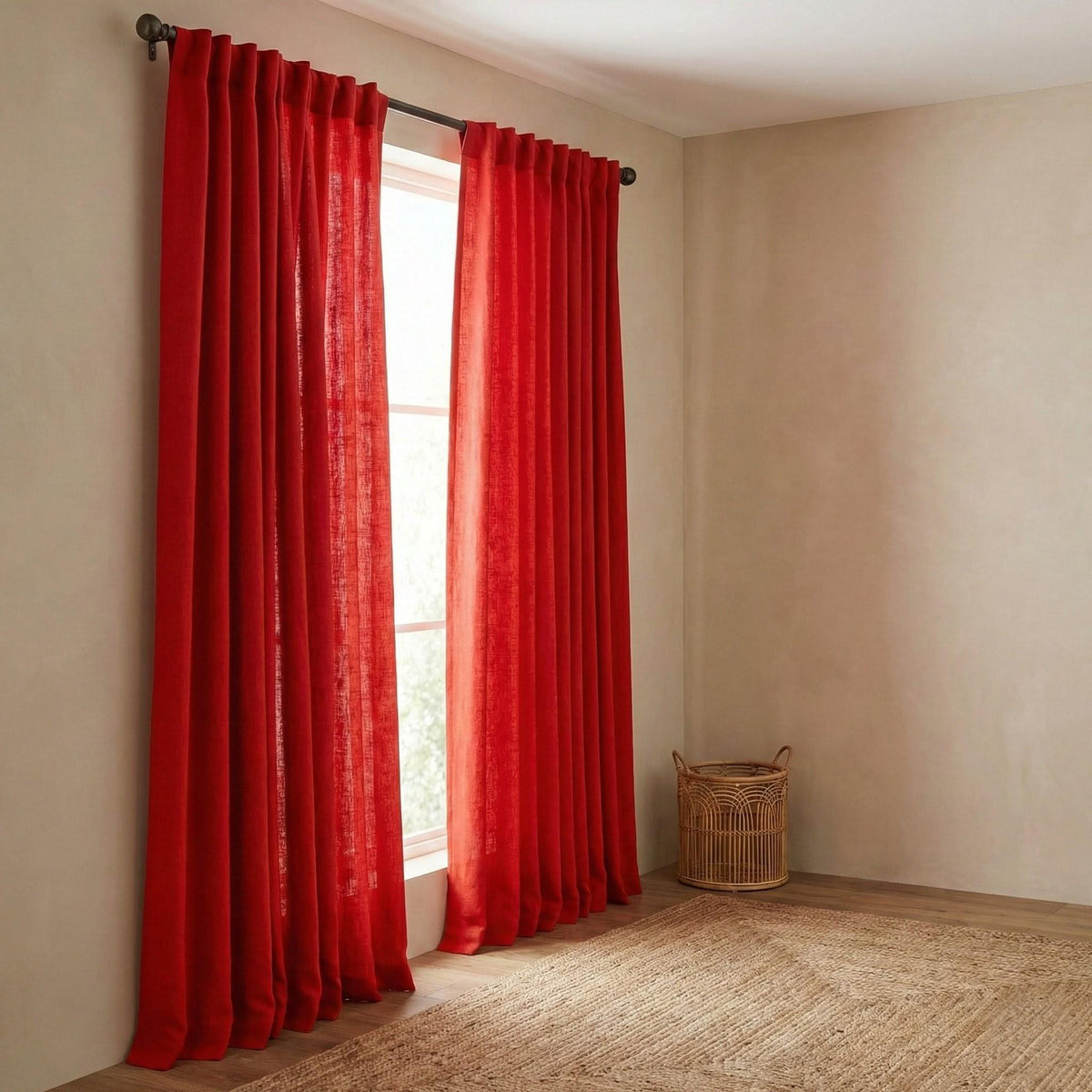Red Orange Linen Curtains, Custom Size, Blackout Option — image 5