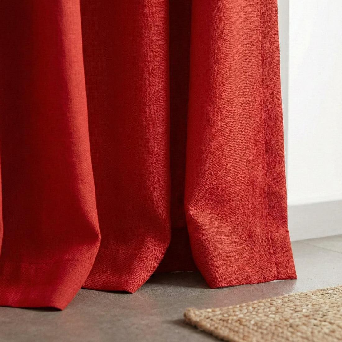 Red Orange Linen Curtains, Custom Size, Blackout Option — image 1
