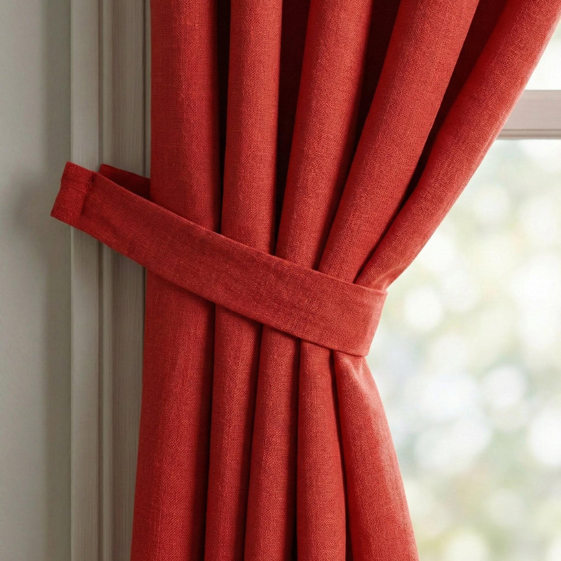 Red Orange Linen Curtains, Custom Size, Blackout Option — image 1