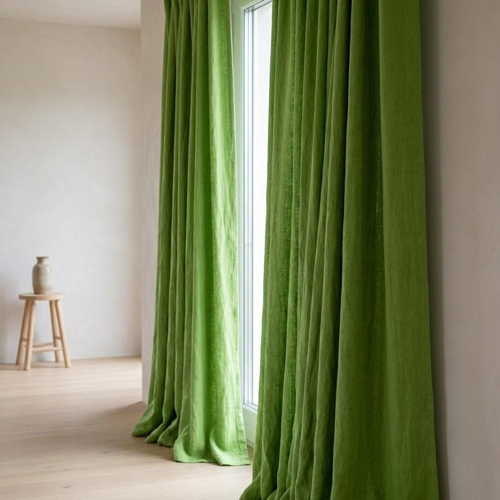 Lime Green Linen Curtains, Custom Size, Blackout Option — image 5