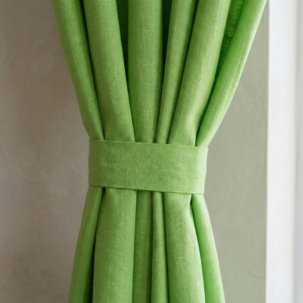 Lime Green Linen Curtains, Custom Size, Blackout Option — image 1