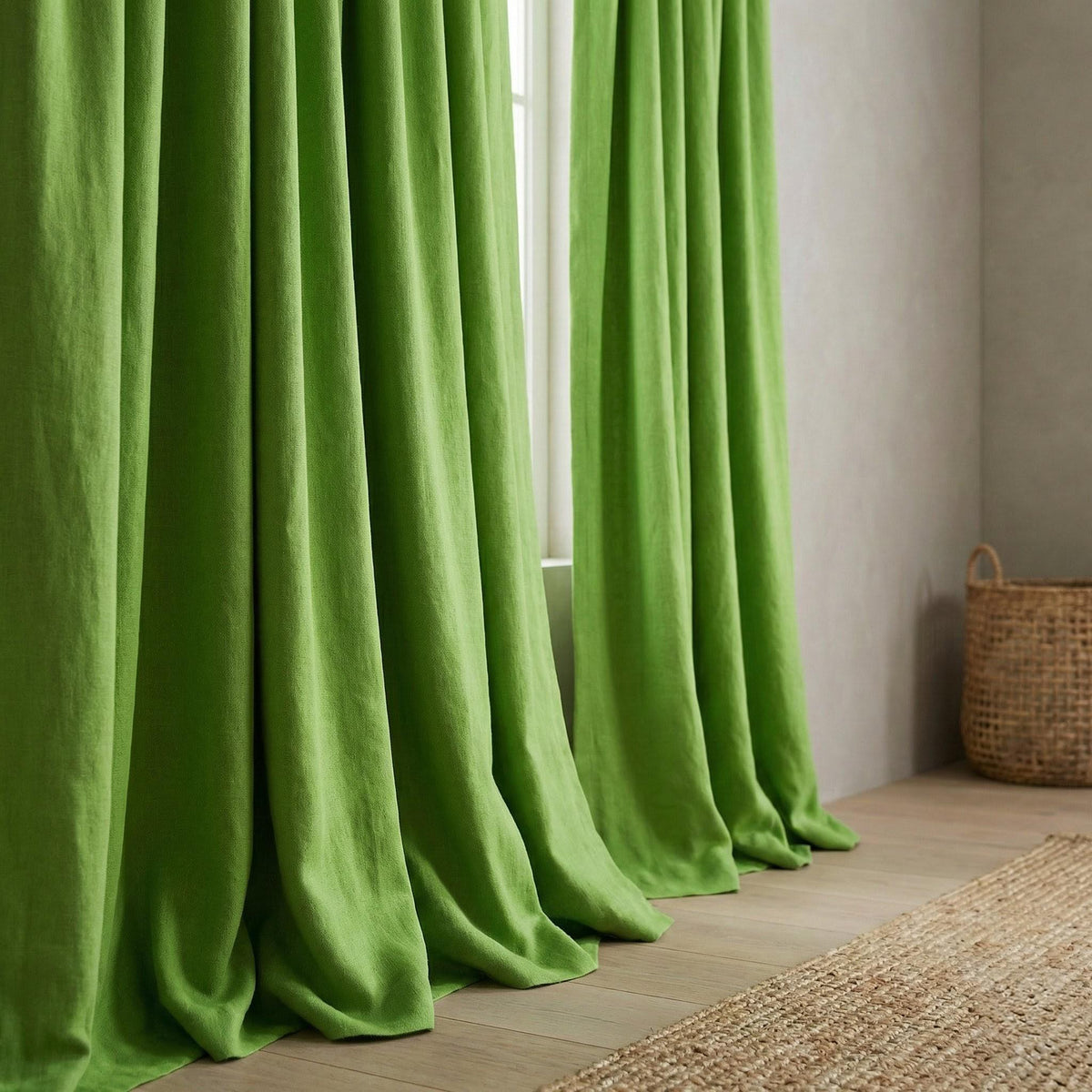 Lime Green Linen Curtains, Custom Size, Blackout Option — image 2