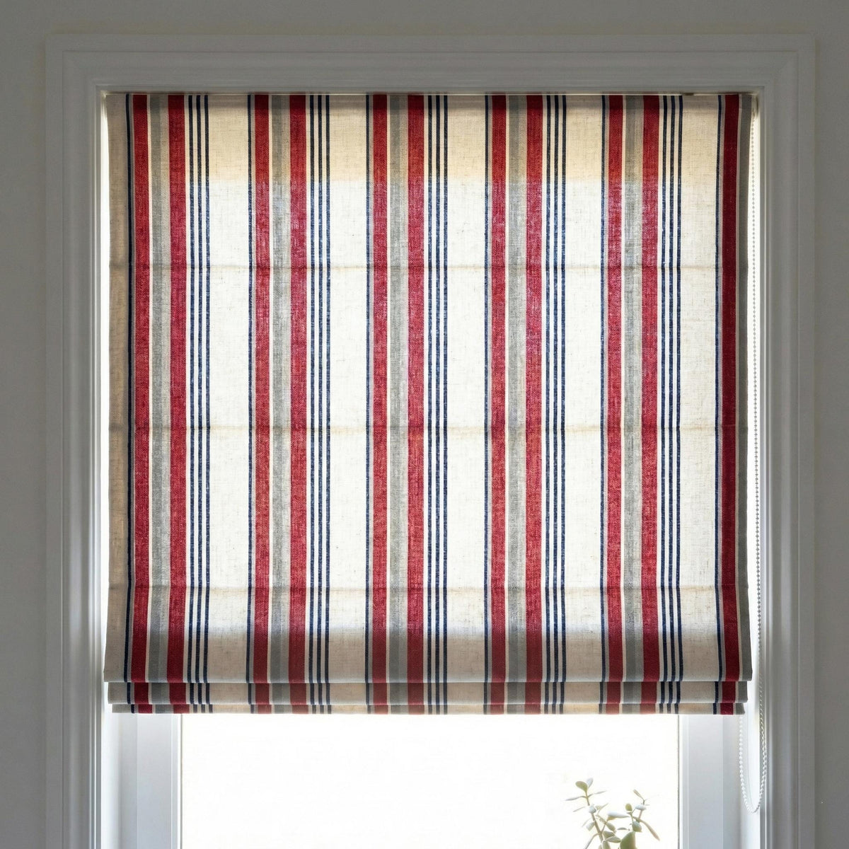 Farmhouse Ticking Stripe Linen Roman Shade, Red Navy Grey, Custom (Light Filtering or Blackout) — image 7