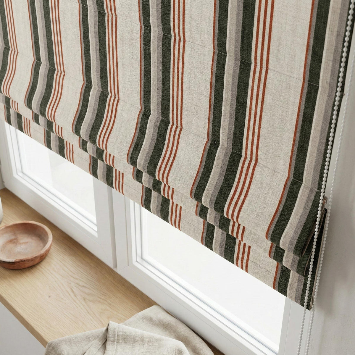 Farmhouse Ticking Stripe Linen Roman Shade, Custom Made Window Blind — image 2