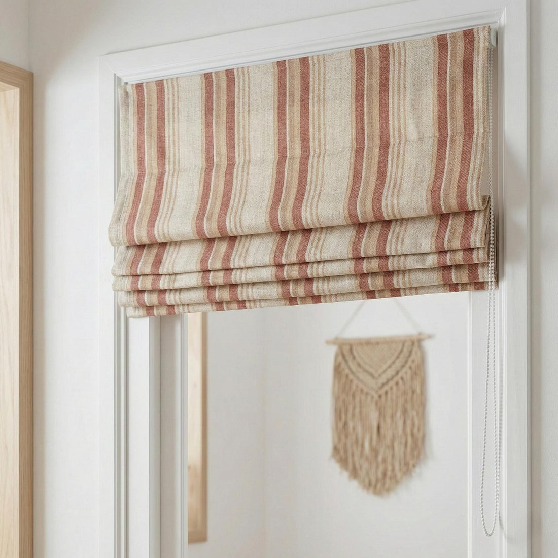 Neutral Farmhouse Ticking Stripe Linen Roman Shade, Custom Made Window Blind — image 1