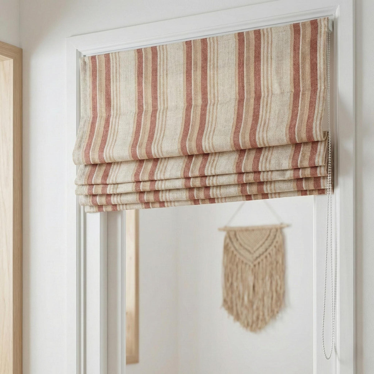 Neutral Farmhouse Ticking Stripe Linen Roman Shade, Custom Made Window Blind — image 2