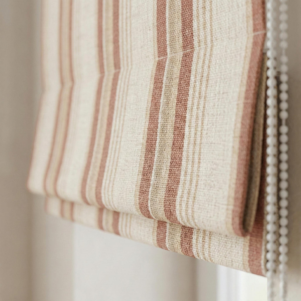 Neutral Farmhouse Ticking Stripe Linen Roman Shade, Custom Made Window Blind — image 1