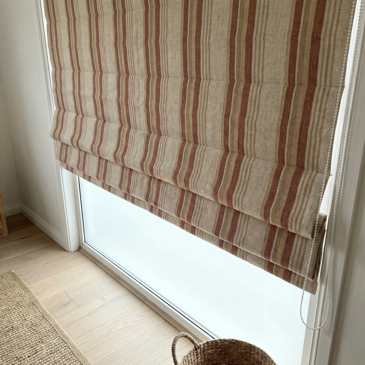 Neutral Farmhouse Ticking Stripe Linen Roman Shade, Custom Made Window Blind — image 10
