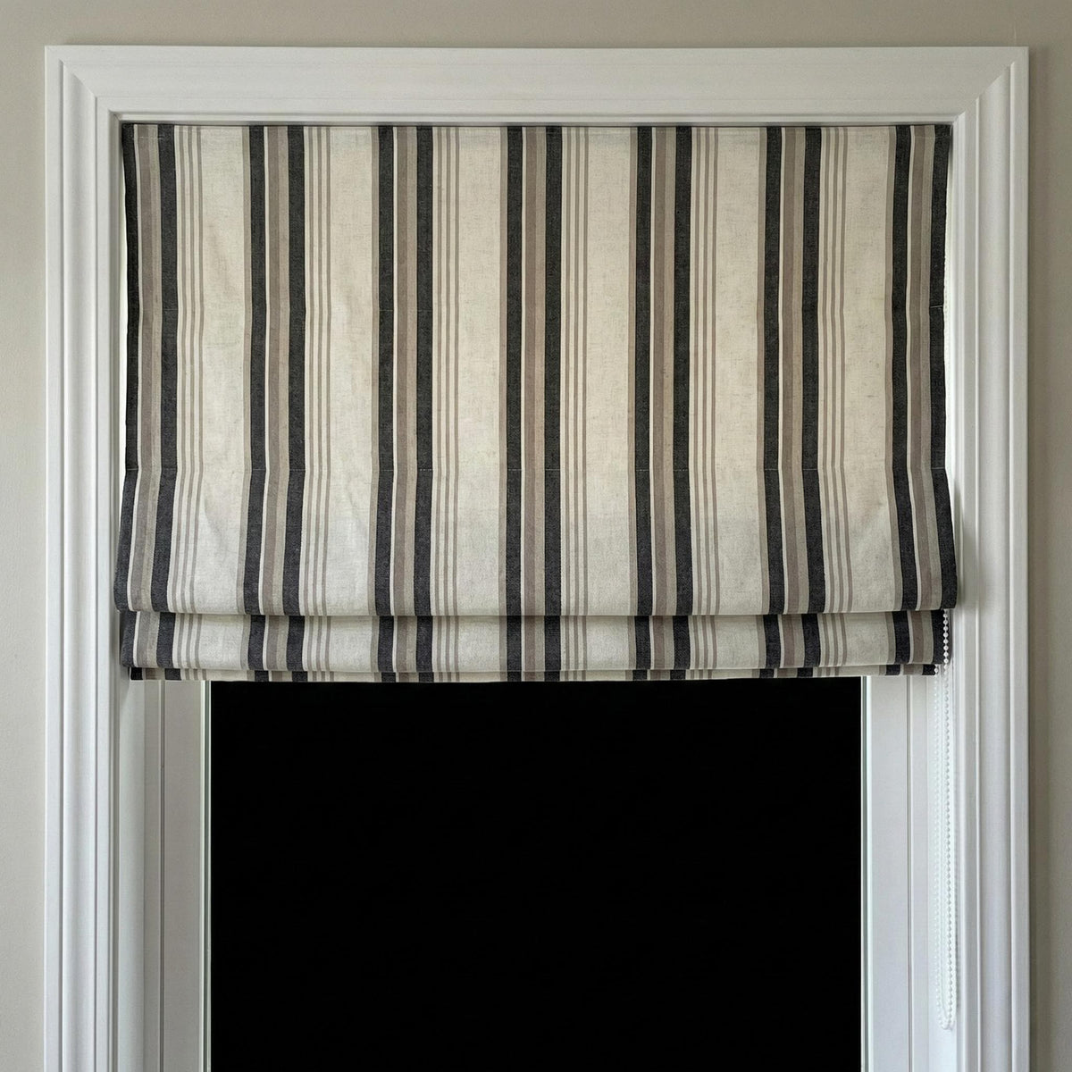 Roman Shade: Organic Linen, Taupe & Charcoal Stripes - Made to Measure — image 4