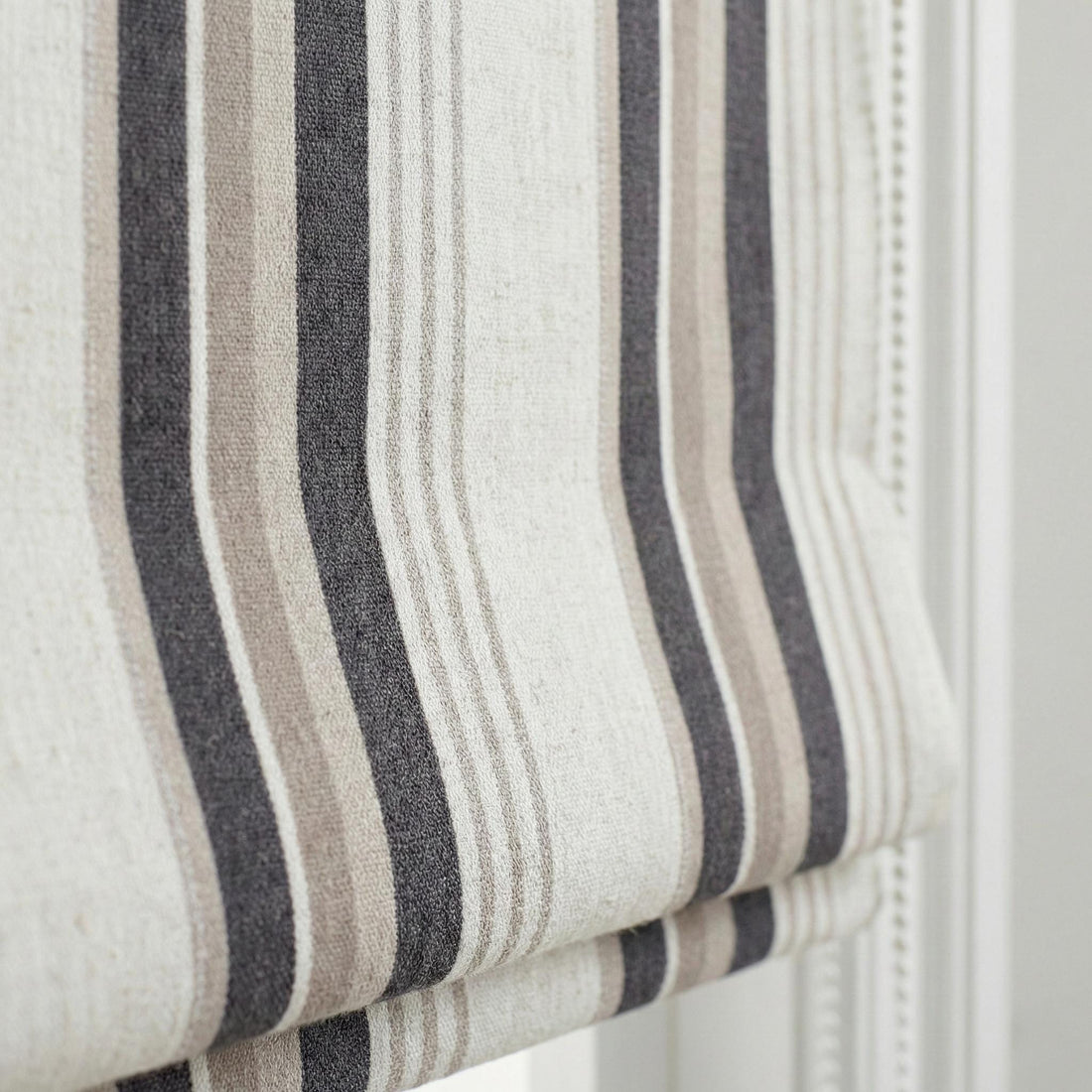Roman Shade: Organic Linen, Taupe & Charcoal Stripes - Made to Measure — image 1