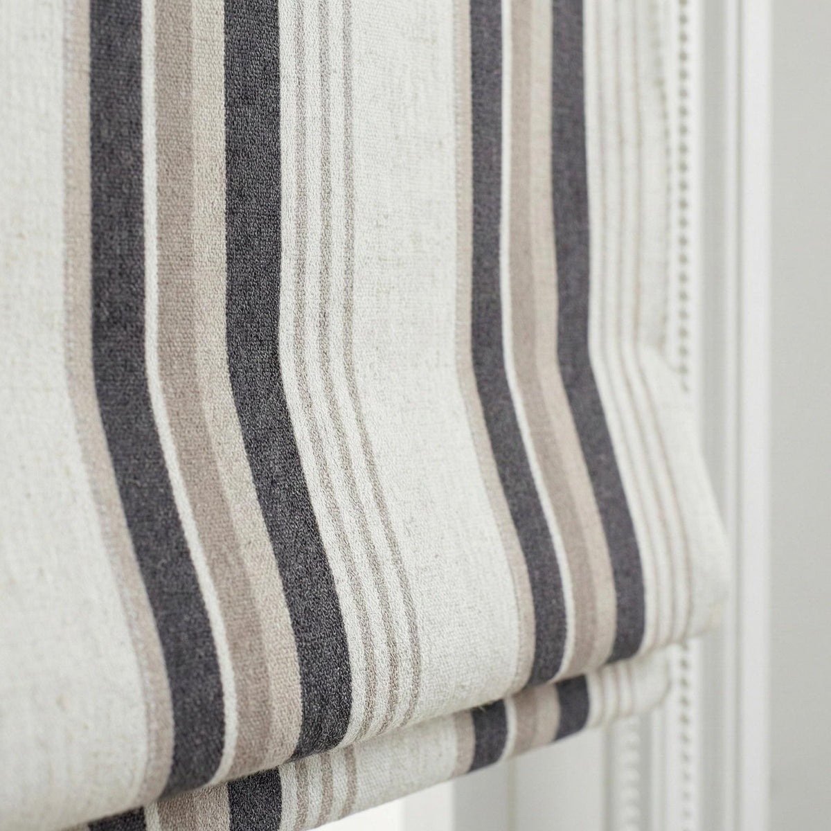 Roman Shade: Organic Linen, Taupe & Charcoal Stripes - Made to Measure — image 1