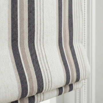 Roman Shade: Organic Linen, Taupe & Charcoal Stripes - Made to Measure — image 1