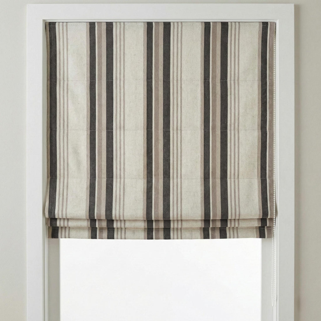 Roman Shade: Organic Linen, Taupe & Charcoal Stripes - Made to Measure — image 1