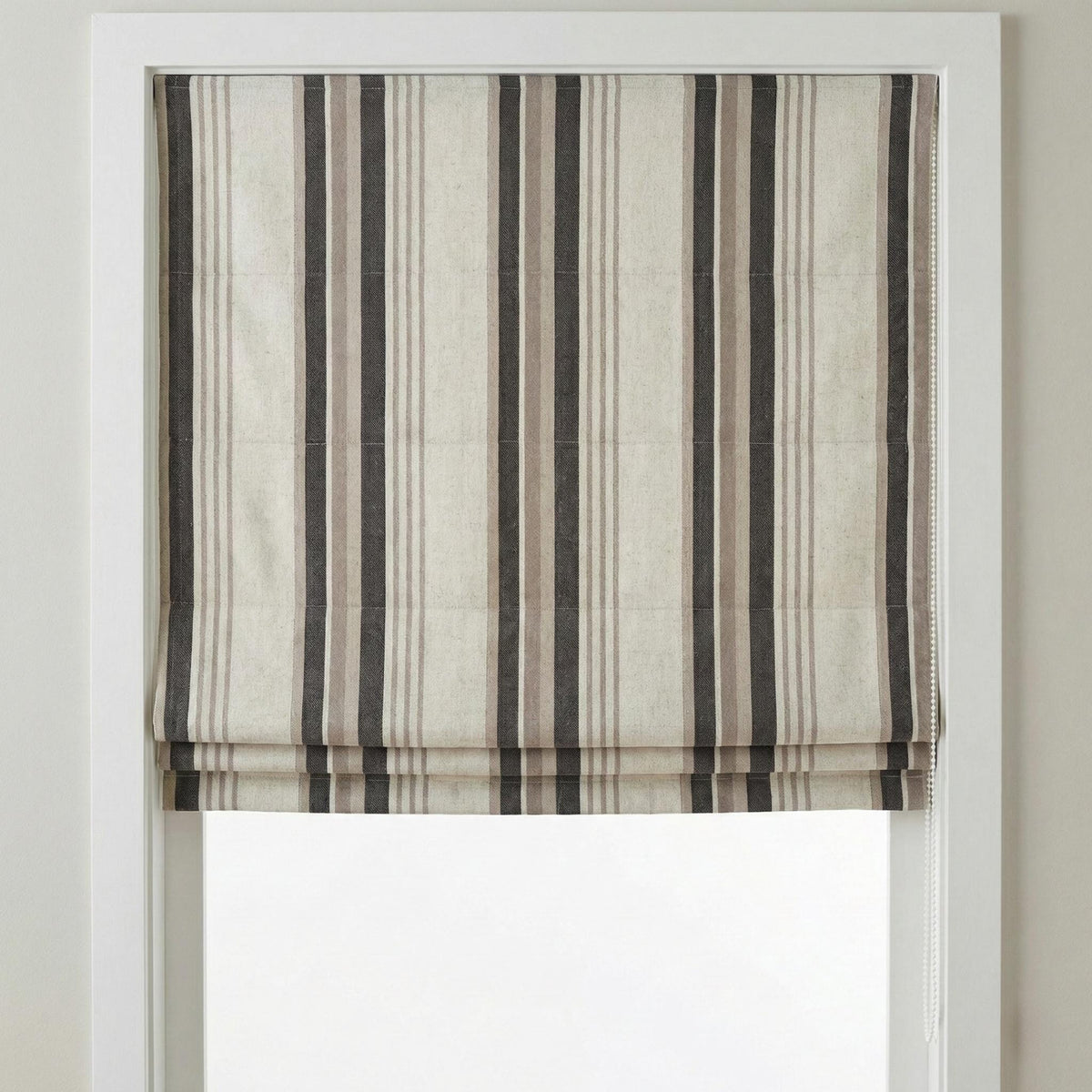 Roman Shade: Organic Linen, Taupe & Charcoal Stripes - Made to Measure — image 2
