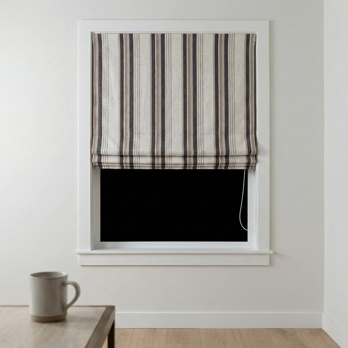 Roman Shade: Organic Linen, Taupe & Charcoal Stripes - Made to Measure — image 9