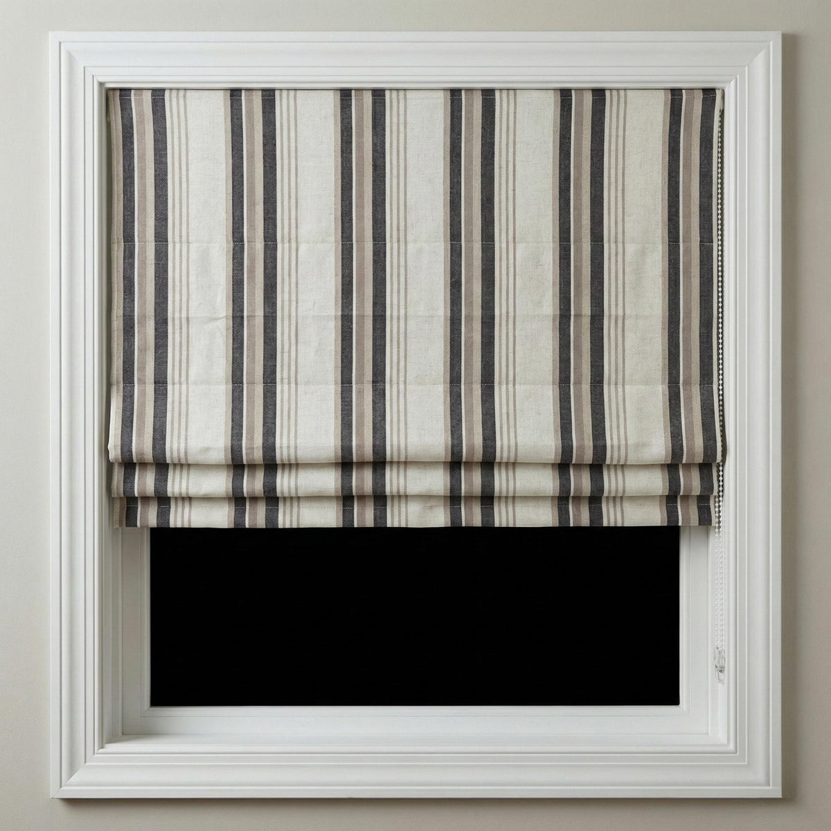 Roman Shade: Organic Linen, Taupe & Charcoal Stripes - Made to Measure — image 8