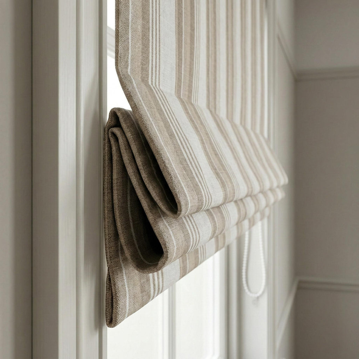 Roman Shade in Taupe Beige Stripe - Organic Linen Blackout, Made to Measure — image 3