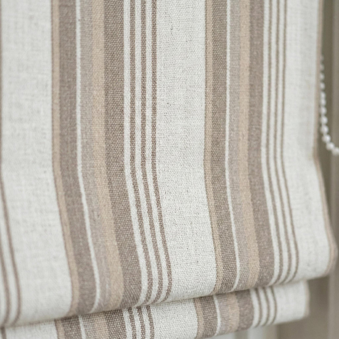 Roman Shade in Taupe Beige Stripe - Organic Linen Blackout, Made to Measure — image 1