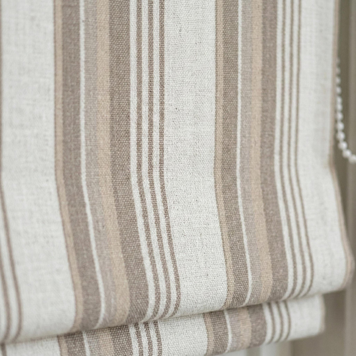 Roman Shade in Taupe Beige Stripe - Organic Linen Blackout, Made to Measure — image 1
