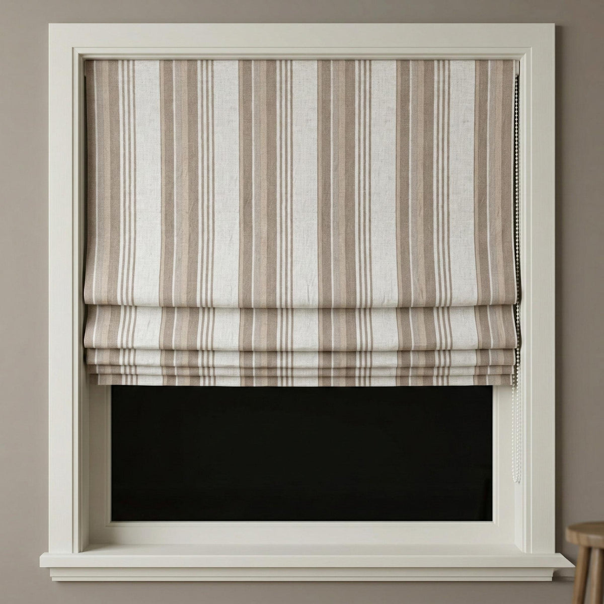 Roman Shade in Taupe Beige Stripe - Organic Linen Blackout, Made to Measure — image 7