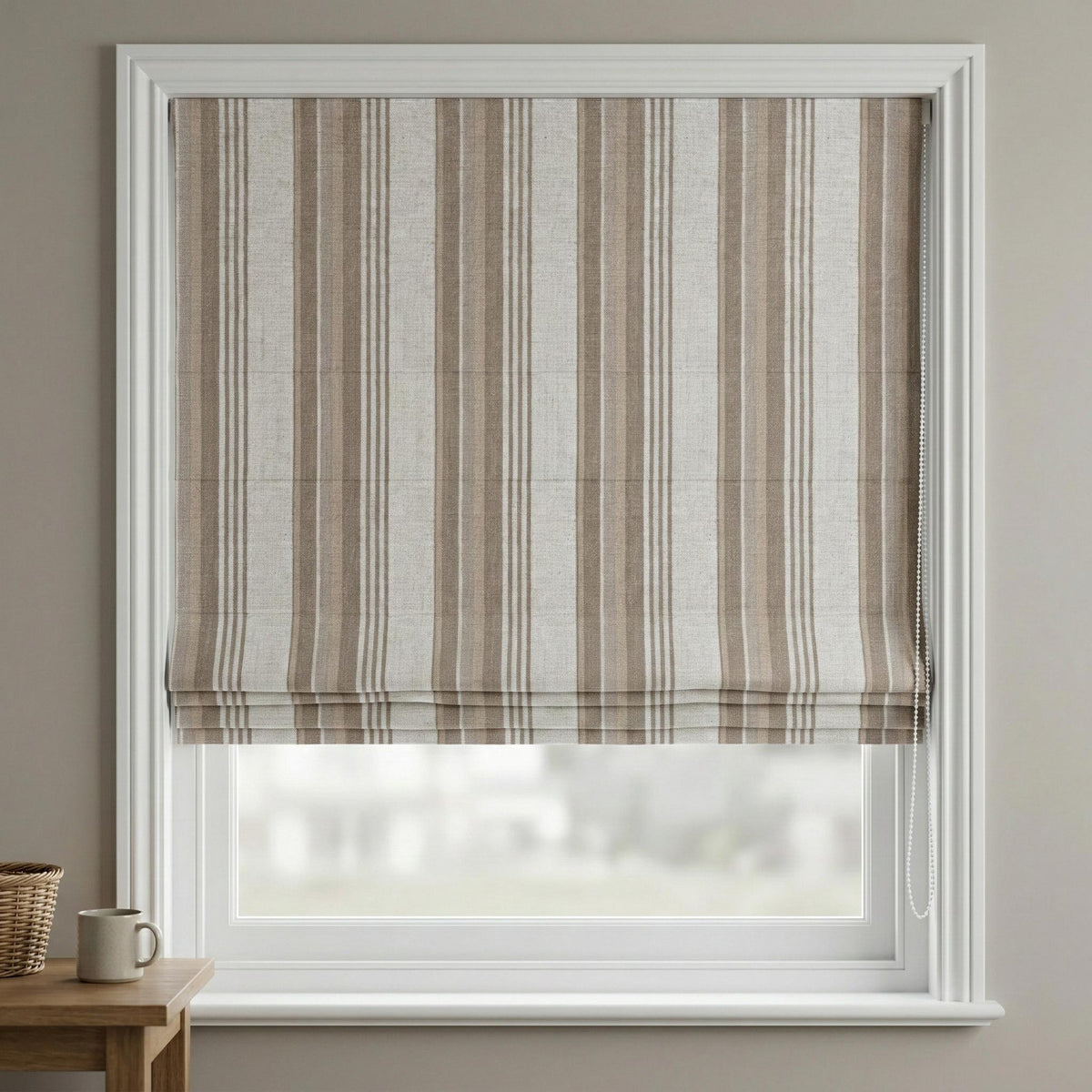 Roman Shade in Taupe Beige Stripe - Organic Linen Blackout, Made to Measure — image 5