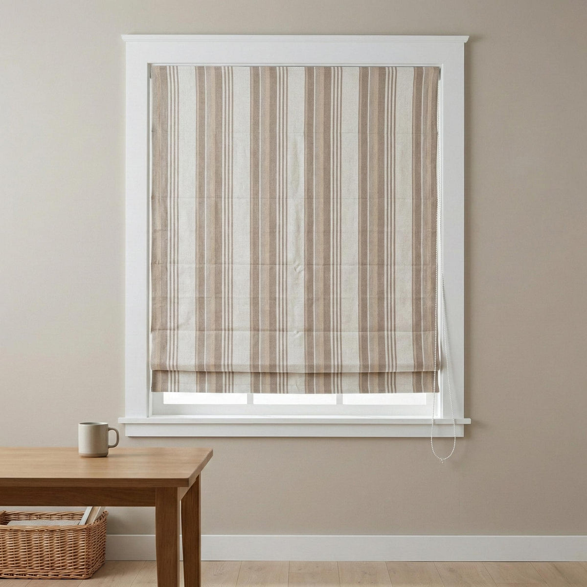 Roman Shade in Taupe Beige Stripe - Organic Linen Blackout, Made to Measure — image 6