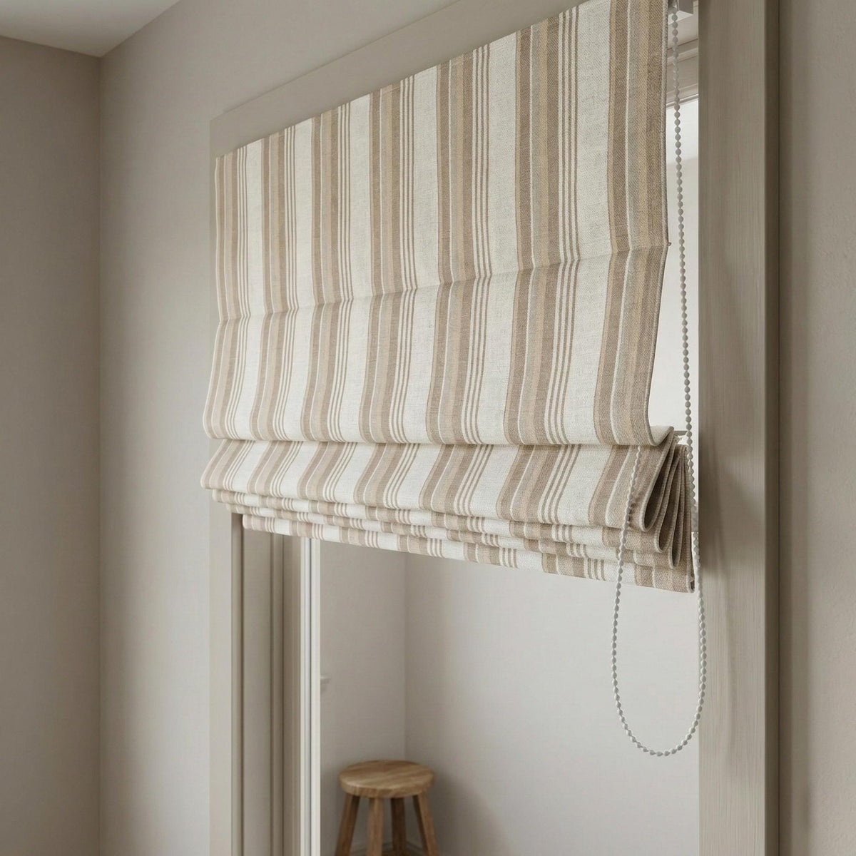 Roman Shade in Taupe Beige Stripe - Organic Linen Blackout, Made to Measure — image 4