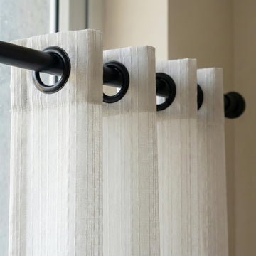 White Linen Sheer Curtains, Embroidered Vertical Stripe, Custom Size — image 1
