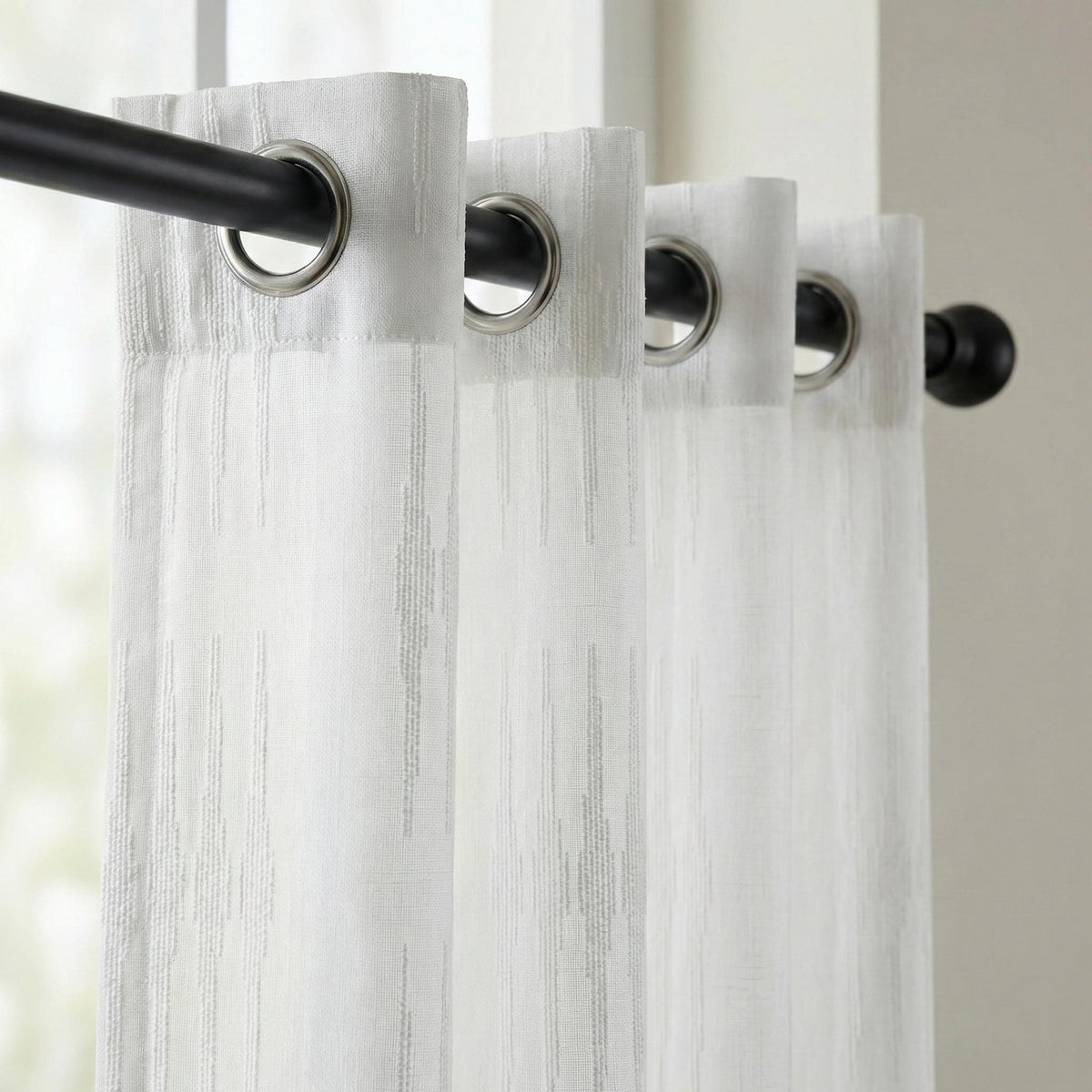 Embroidered Linen Sheer Curtains, Textured Stripe, Custom Size — image 4