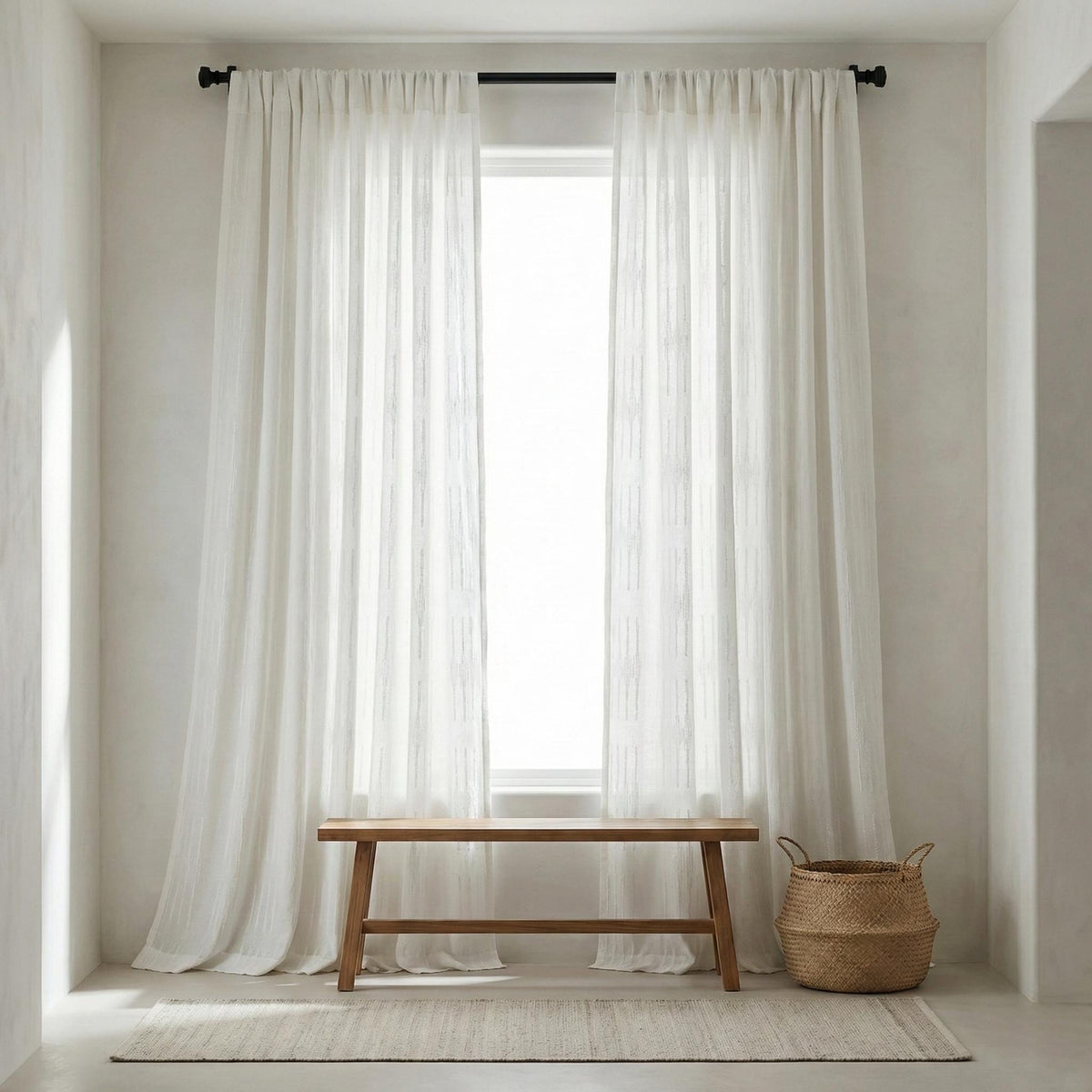 Embroidered Linen Sheer Curtains, Textured Stripe, Custom Size — image 10