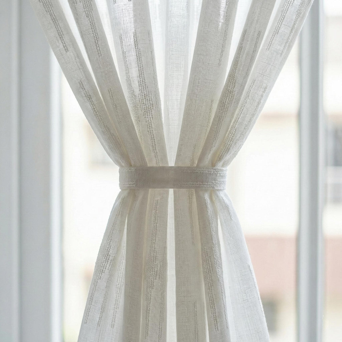 Embroidered Linen Sheer Curtains, Textured Stripe, Custom Size — image 7