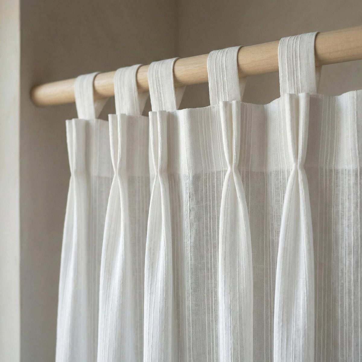 White Linen Sheer Curtains, Embroidered Stripe, Custom Size — image 8