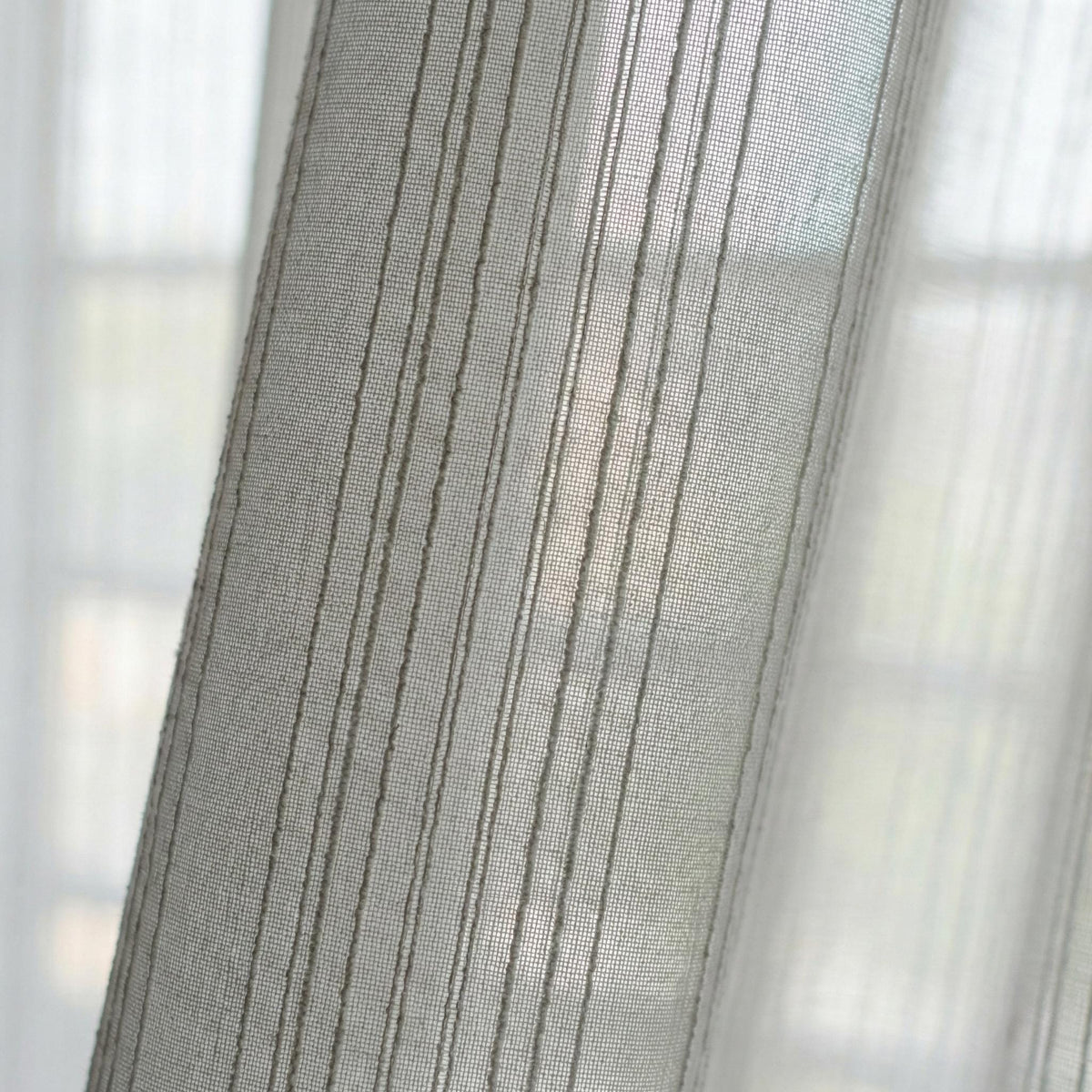 White Linen Sheer Curtains, Embroidered Stripe, Custom Size — image 7