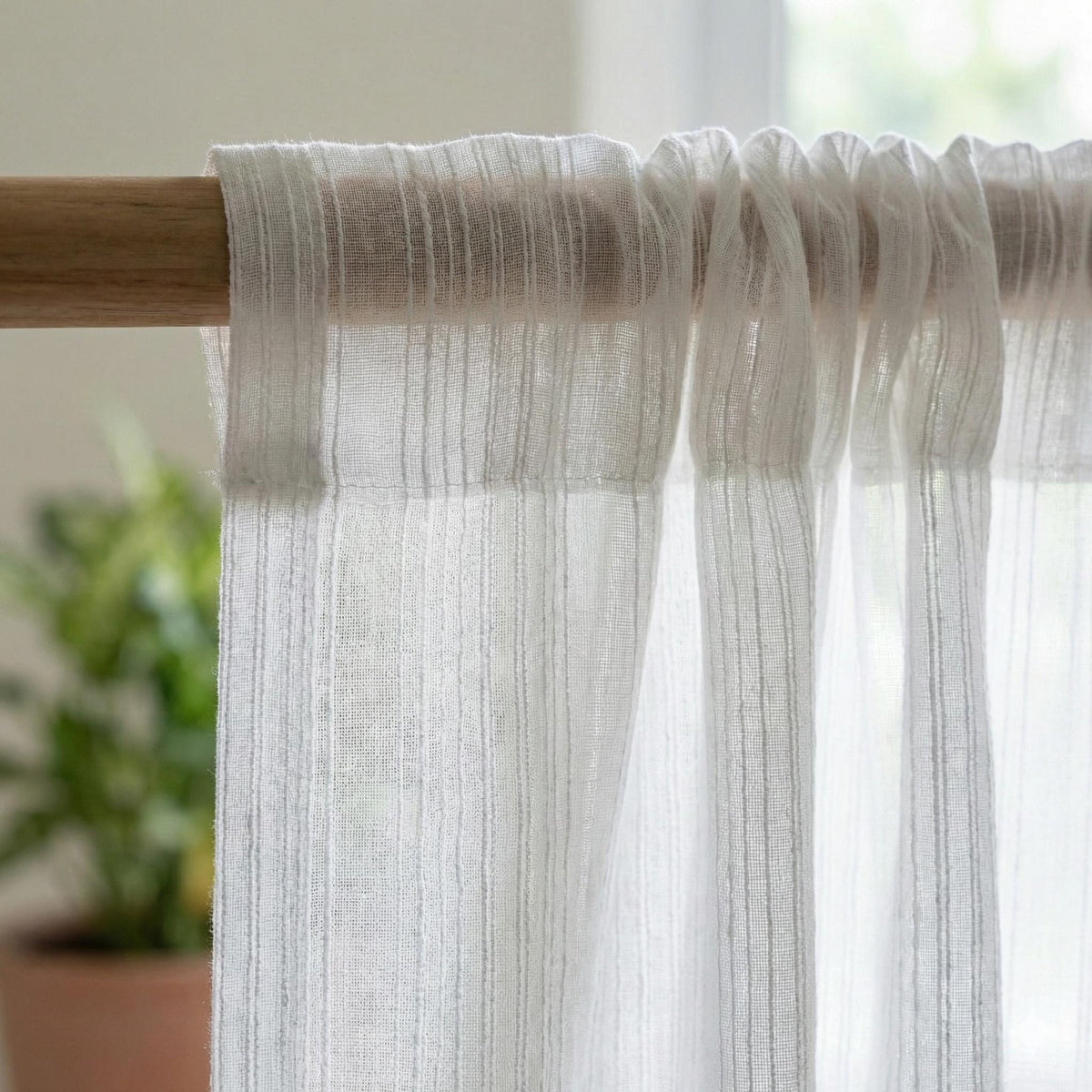 White Linen Sheer Curtains, Embroidered Stripe, Custom Size — image 5