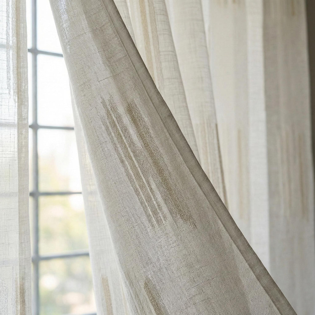 Embroidered Linen Sheer Curtain Panel, Ivory Light Filtering, Custom Size — image 1