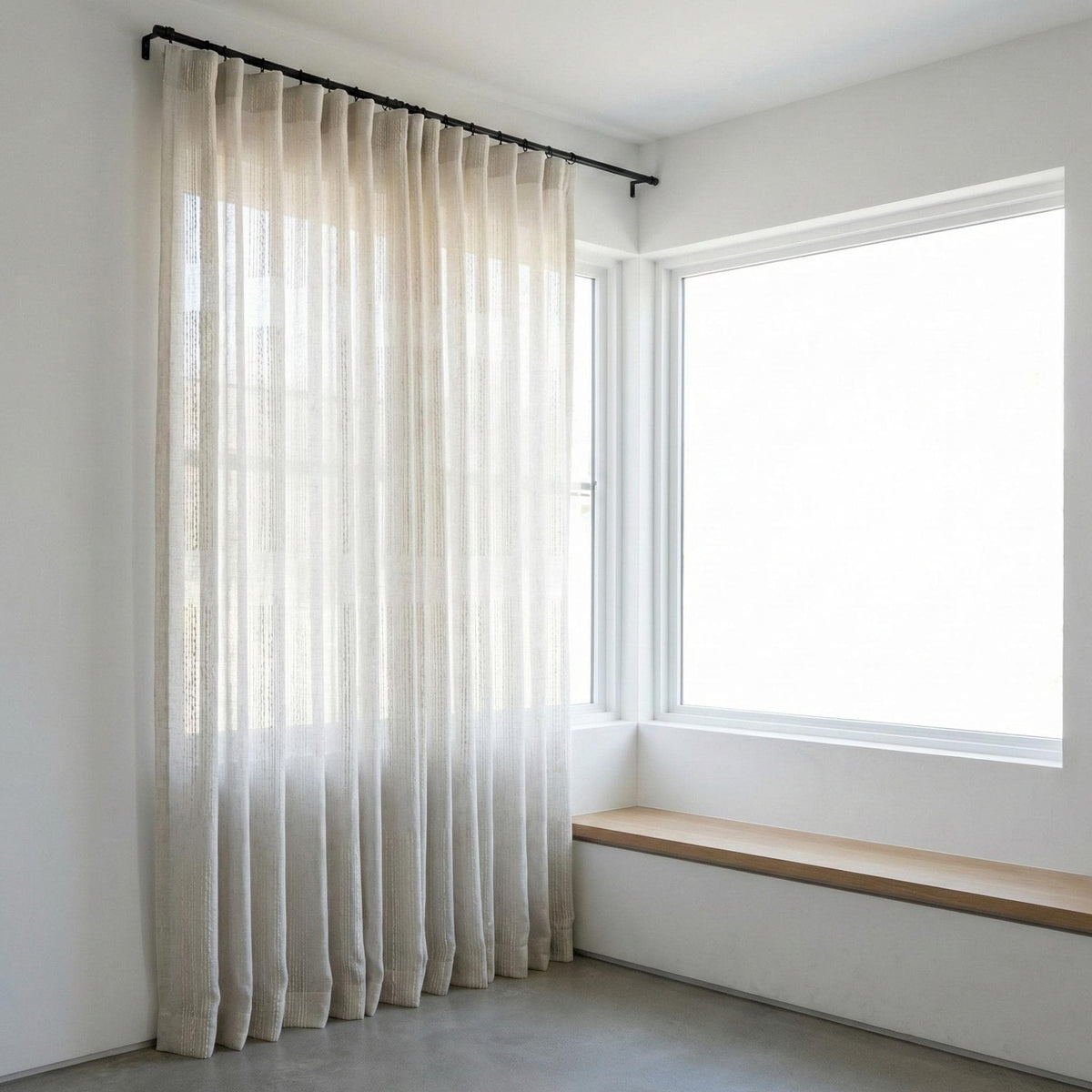 Embroidered Linen Sheer Curtain, Textured Stripe, Custom Length — image 7