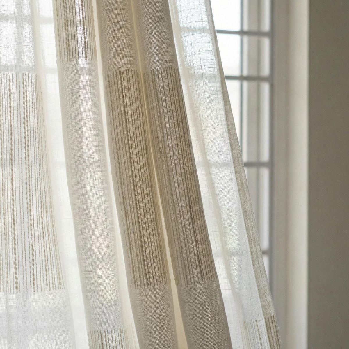 Embroidered Linen Sheer Curtain, Textured Stripe, Custom Length — image 3