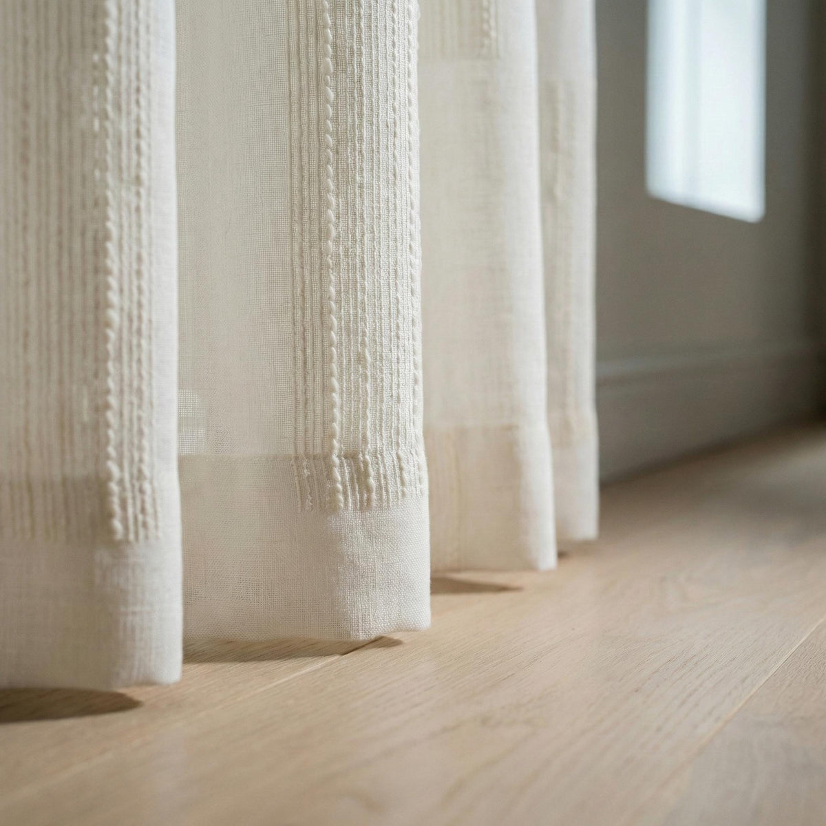 Embroidered Linen Sheer Curtain, Textured Stripe, Custom Length — image 5