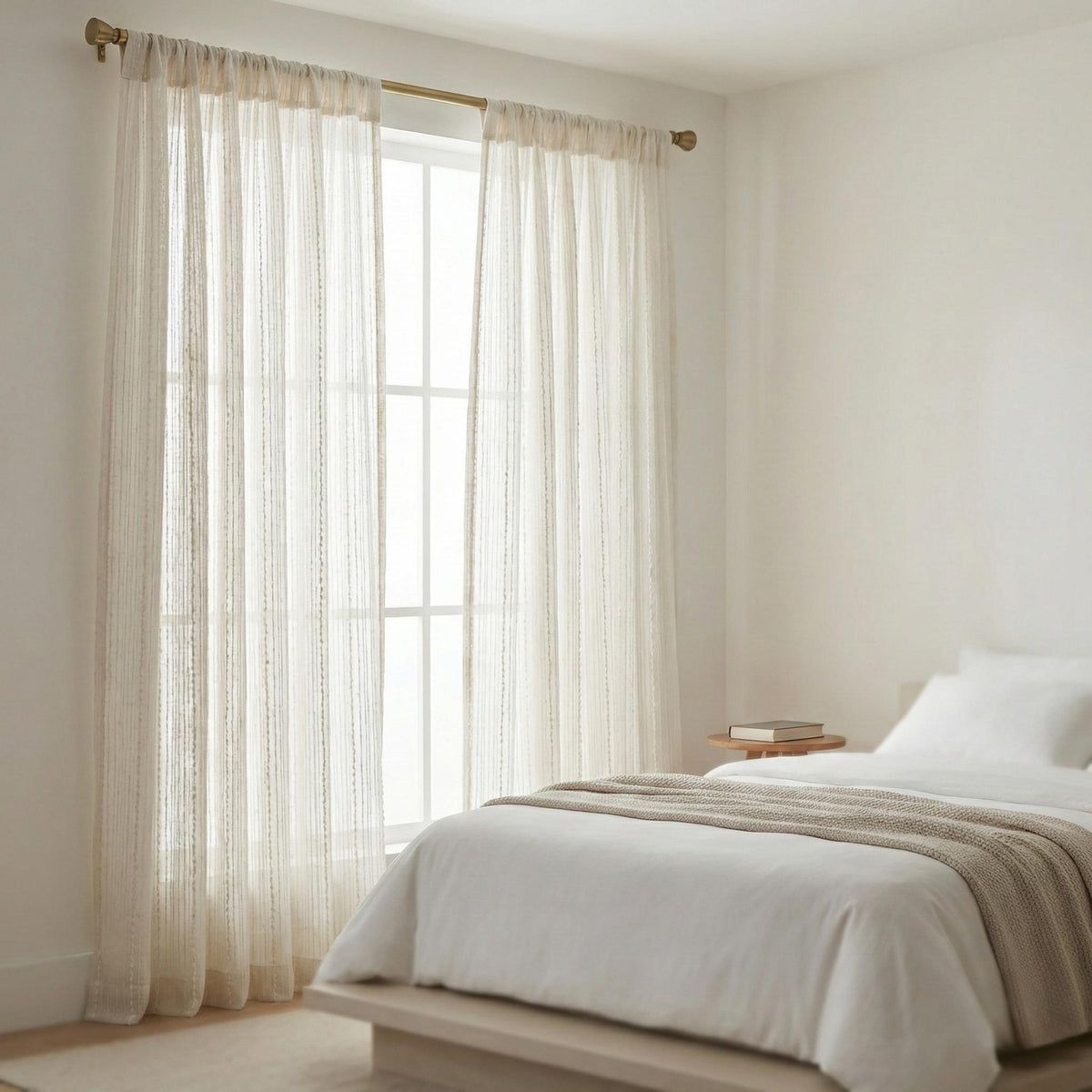 Embroidered Linen Sheer Curtain, Textured Stripe, Custom Length — image 10