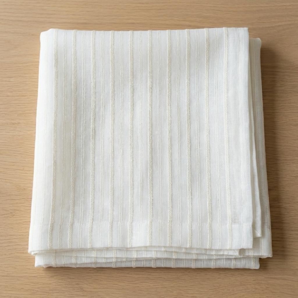Embroidered Linen Sheer Curtain, Ivory White, Vertical Stripe, Custom Size — image 5