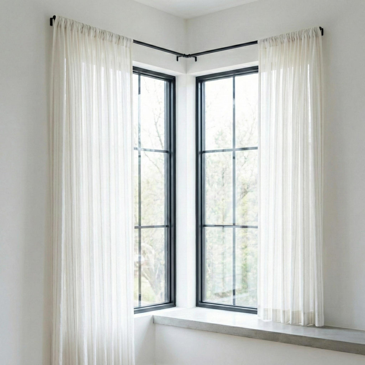 Embroidered Linen Sheer Curtain, Ivory White, Vertical Stripe, Custom Size — image 6