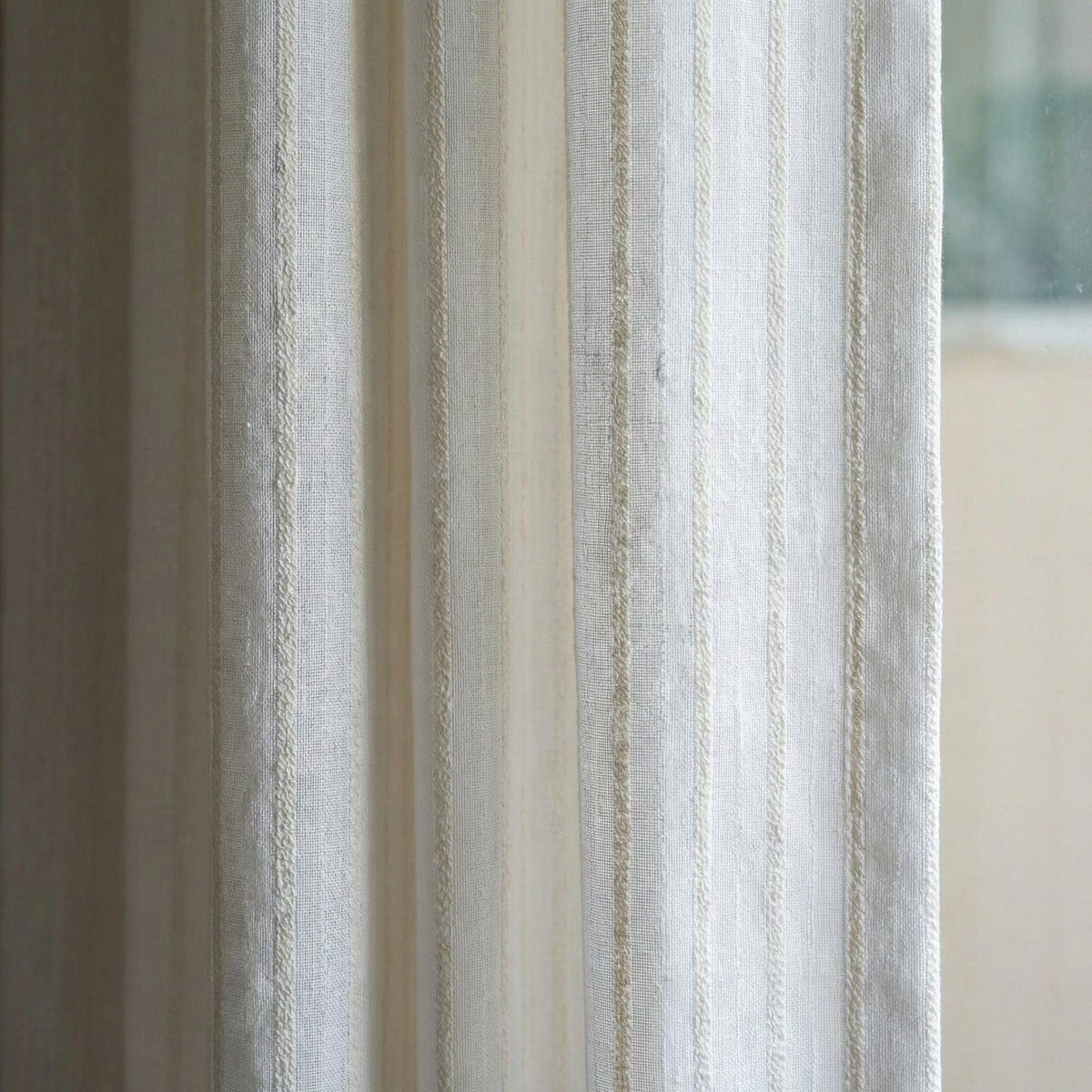 Embroidered Linen Sheer Curtain, Ivory White, Vertical Stripe, Custom Size — image 2