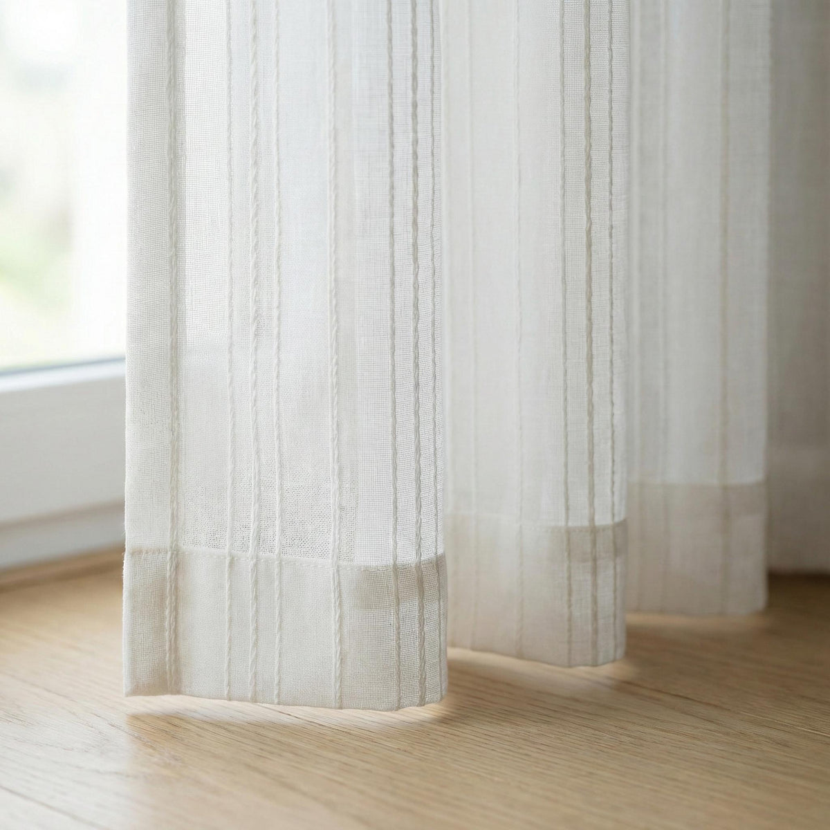 Embroidered Linen Sheer Curtain, Textured Stripe, Custom Size — image 3