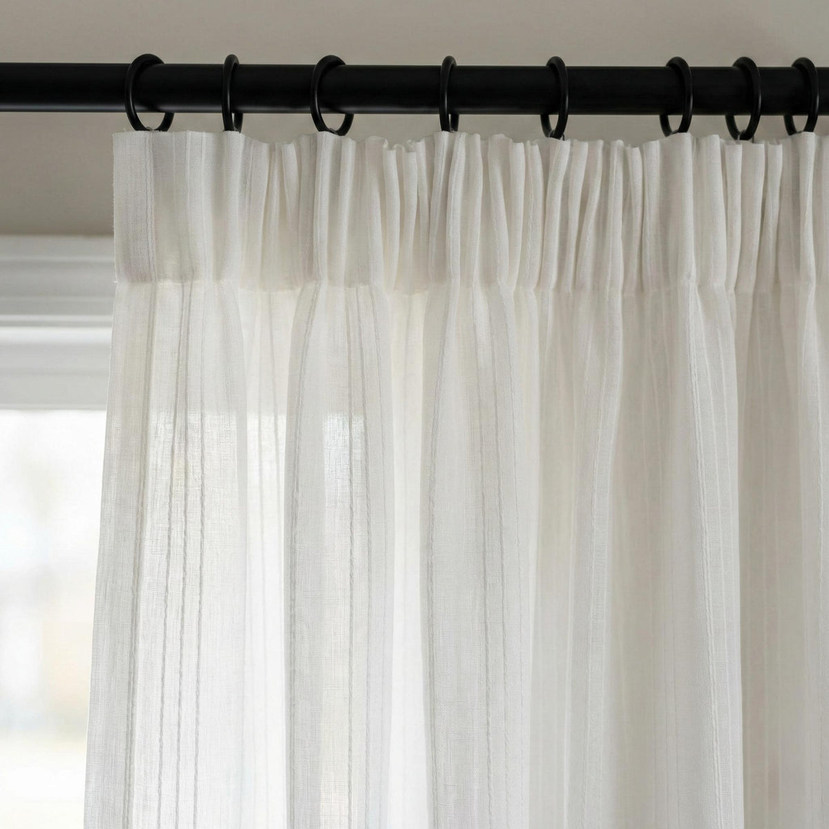 Embroidered Linen Sheer Curtain, Textured Stripe, Custom Size — image 5